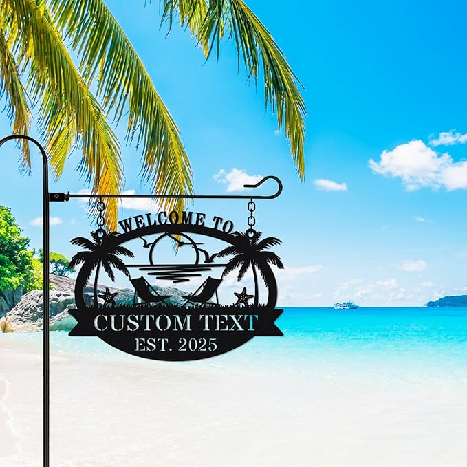 Personalized Metal Beach Sign | Custom Coastal Wall Decor for Outdoor Patio & Pool | Welcome Sign Beach House Ocean Room Decor