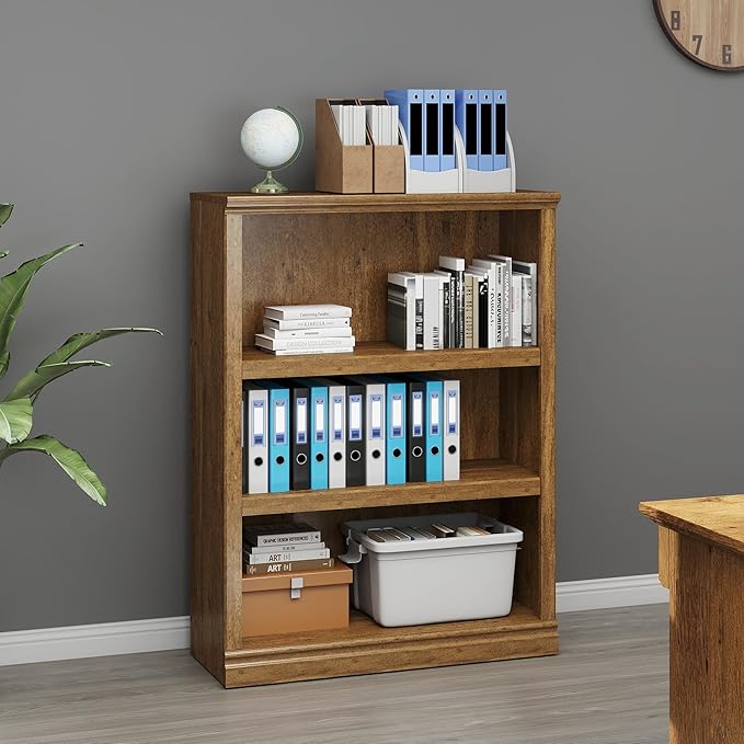 Bevfint 43 in Tall Bookcase, 3-Tier Bookshelf Open Storage, 33 inch Wide Floor Standing Indoor Furniture, Book Cases for Home School Library Office Bedroom Kids, Vintage Oak 3 Tiers