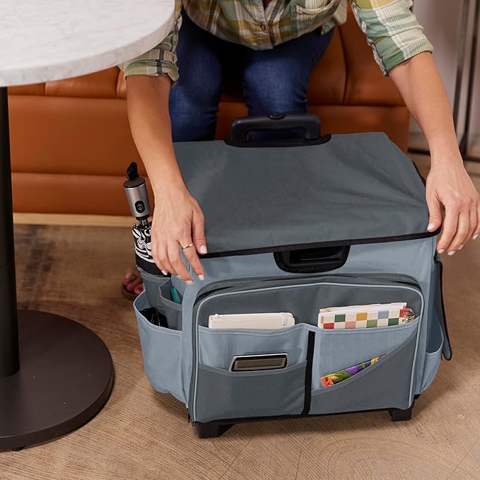 ECR4Kids Universal Rolling Cart with Canvas Organizer Bag, Mobile Storage, Dark Grey/Grey