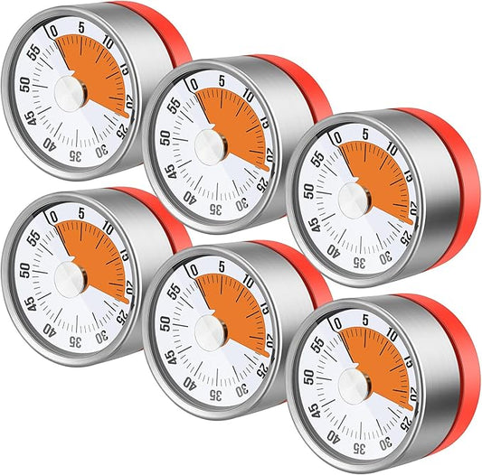 6 Pcs 60 Minute Visual Kitchen Timer Small Classroom Timers with Loud Alarm Stainless Steel Mechanical Timers for Classroom Desk Teaching Chef Countdown Egg Baking Office Cooking(Red)