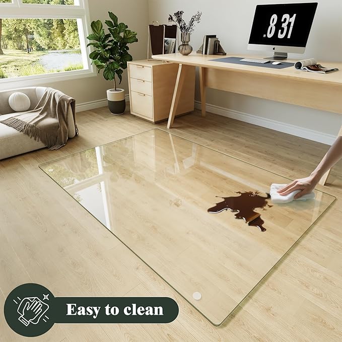 Koonmi Tempered Glass Chair Mat for Hardwood Floors & Carpets, 60" x 80“ Transparent Heavy Duty Office Floor Protector with Noise-Free Gliding Shatterproof for Home Office Desk