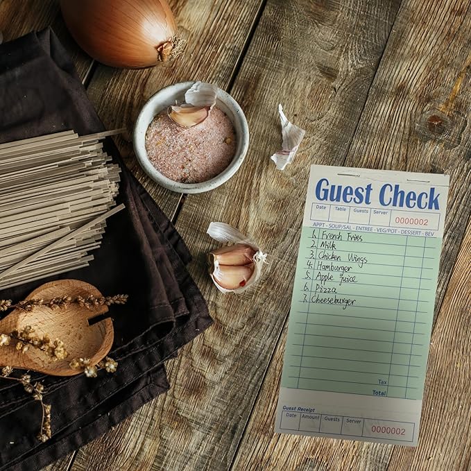 Guest Check Books 6 Pack, Guest Checks for Servers, Server Note Pads, Waitress Accessories Writing Pad, Thick Server Paper with Guest Receipts, Restaurant Supplies Order Pad Total 300 Sheets