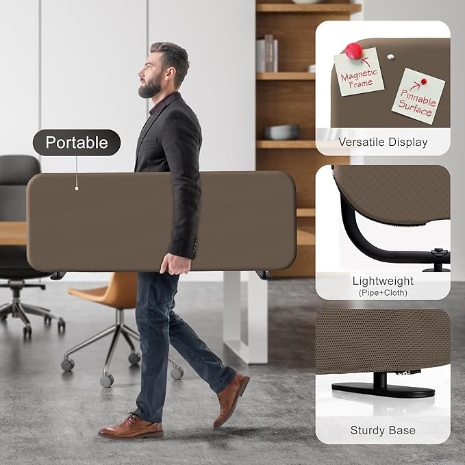 DECOLAB Desk Divider, Portable Privacy Tabletop Partition Panel for Office, Student, Counter Top, Testing, Freestanding, Anti Scratch, 48"x18", Taupe