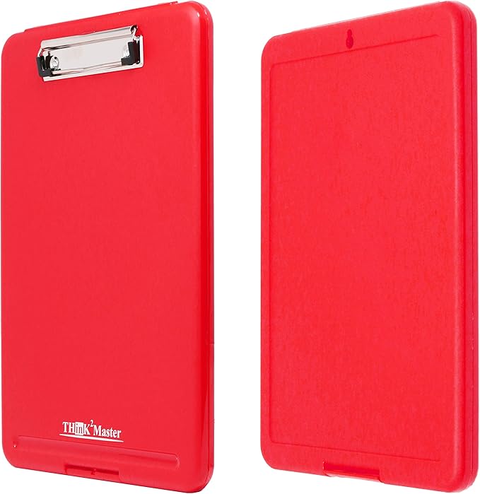 Think2Master [3 Pack] Red Plastic Storage Clipboard. | 25% Heavier & Sturdier| Heavy Duty and Won’t Flex Like Other Brands (Compare The Weight). Storage Compartment Holds 150 Letter Sized Paper.