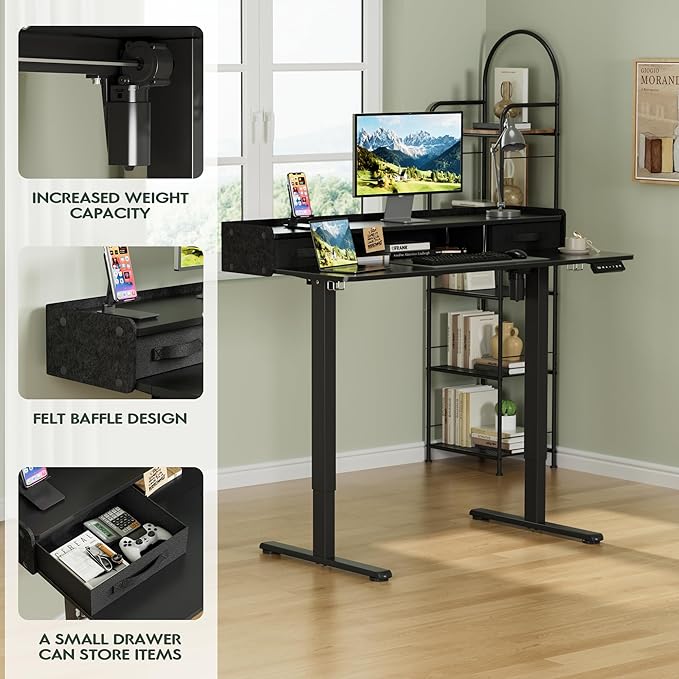 Homall Electric Standing Desk with 2 Drawers, Adjustable Height Computer Desk with Monitor Shelf Sit Stand Table with Splice Board Quick Install for Home Office (Black, 48 Inch)