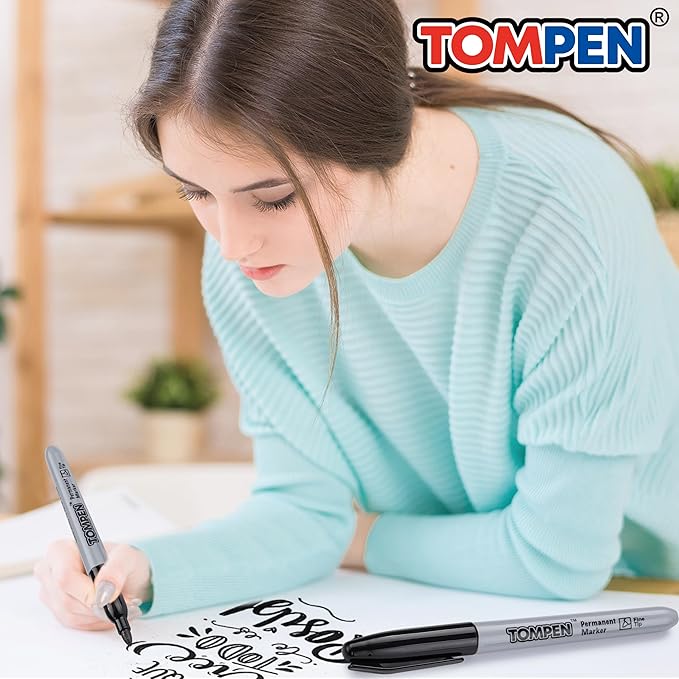 TOMPEN Black Permanent Markers Bulk Fine Tip 500 Pack,Use for Halloween,Waterproof Permanent Marker Pens with Quick Drying on Wood,Plastic,Paper,Metal,Mirror for Office School Classroom Home