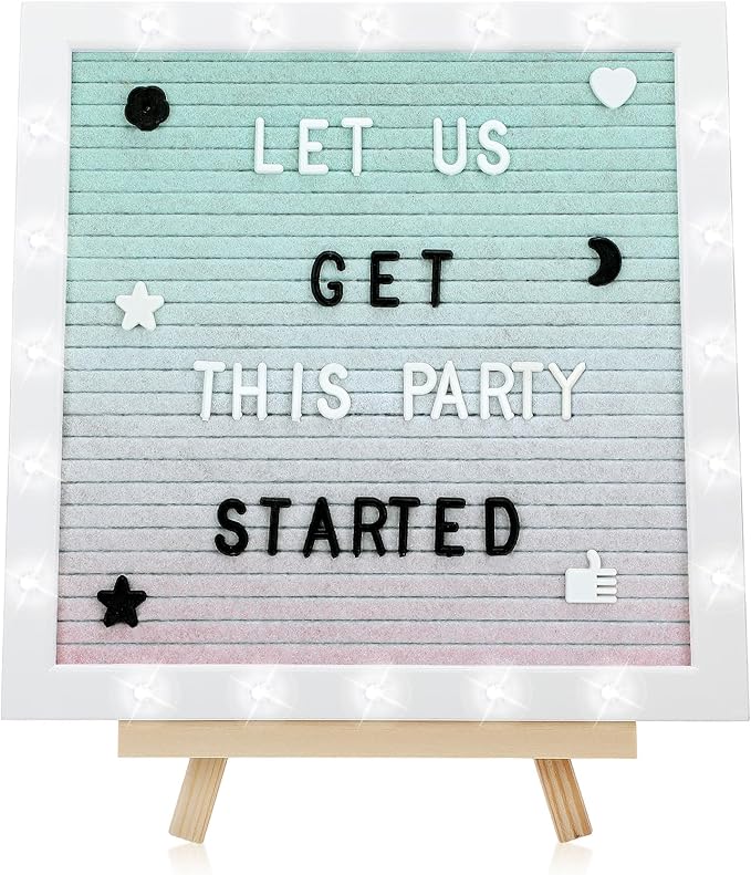 Changeable Felt Letter Board with LED Lights - 10×10" Message Custom Signs & Wood Stand & 450 Letters, Poster Board for Valentine's Day/Baby/Pregnancy Announcement/Classroom Wall Decor Gifts, Gradient