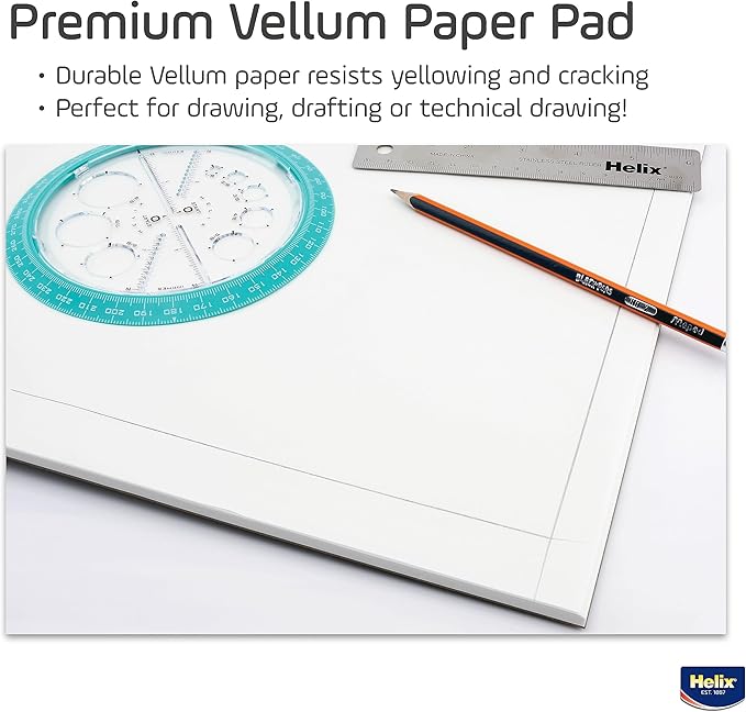 Helix - 100% Rag Vellum Paper Pad - 18 Inch x 24 Inch - 50 Sheet Pad - Acid-Free - Drafting, Art, Sketching and Tracing