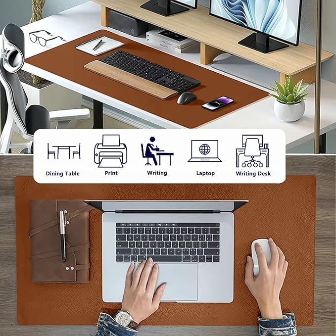 PU Leather Desk Pad Protector Gaming Mouse Pad Non Slip Desk Mat for Keyboard and Mouse Waterproof Desk Writing Pad for Office and Home Desk Accessories(Brown, 35.4 * 17.7)