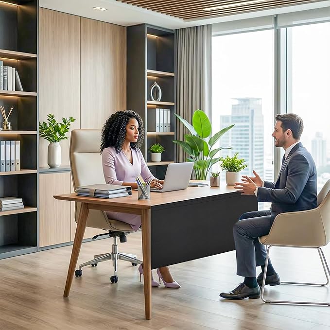 HolyMaji 48" Under Desk Privacy Panel Self-Adhesive Modesty Panel 600D Heavy Duty Desk Skirt Privacy Divider for Office Home or Standing Workstation Concealer Shield