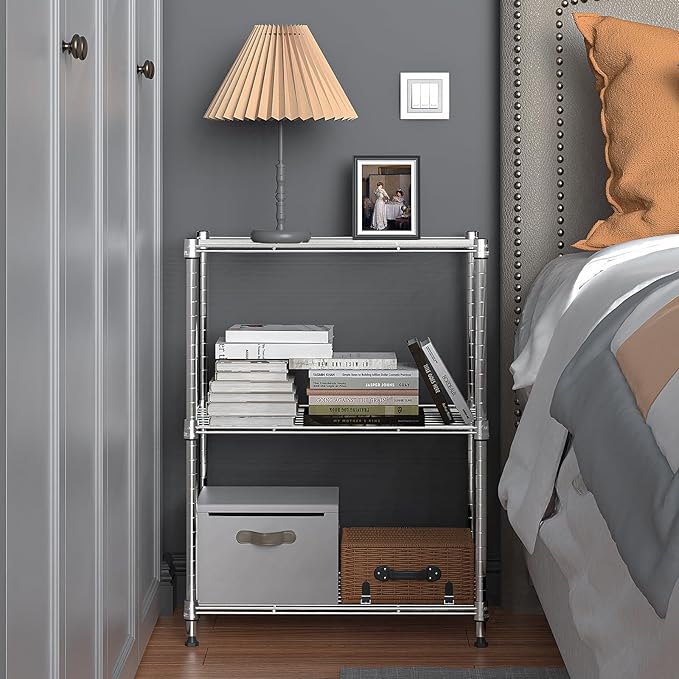 M MZG 450 lbs Wire Storage Shelving 3-Tier Utility Shelving Unit Steel Organizer Wire Rack for Home,Kitchen,Office,Chrome(11.8" D x 17.7" W x 26.4" H)