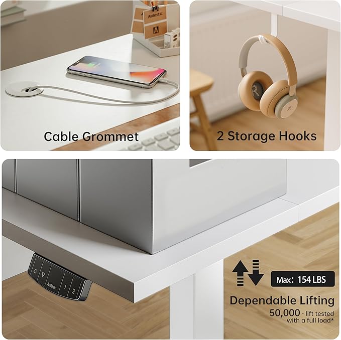 Agilestic Standing Desk with 2 Drawers, Adjustable Height Electric Desk with Storage, 55 x 24 Inches Sit Stand Up Computer Table, White