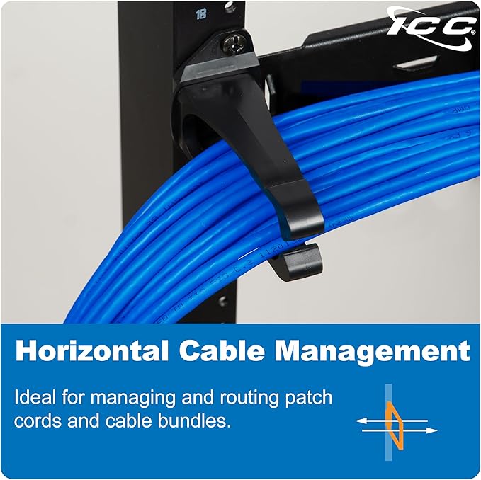 ICC 1.25” Plastic Cable Management Ring, Horizontal, Rack or Wall Mount, Pack of 1 – Cable Organizer for Structured Wiring and Equipment Racks