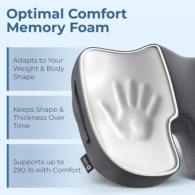 5 STARS UNITED Seat Cushion for Tailbone Pain Relief – Memory Foam Cushion for Coccyx, Hip, Sciatica & Post-Surgery Recovery – Wheelchair, Car, Desk, Gaming & Office Chairs, Dark Gray, X-Large