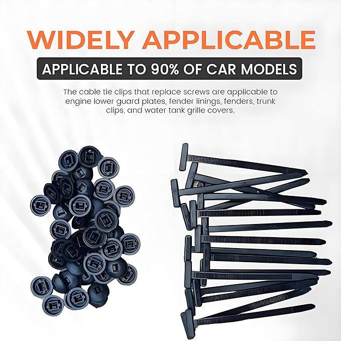 200 Pcs Nylon Universal Cable Tie Buckle with PP Storage Box - Multifunctional Zip Ties with Pin & Button, UV Resistant Fasteners for Car Repair, Bumper & Fender Clips (50PCS)