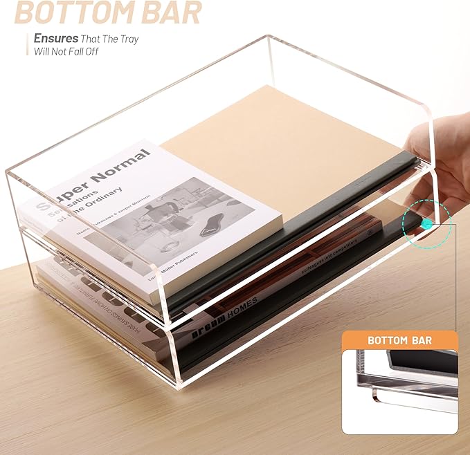SANRUI Acrylic Paper Tray Organizer for Desk,Desk Organizers and Accessories,2 Pack Stackable Paper Organizer for Letter,Documents,Books,Magazines Crystal-Clear File Organizer