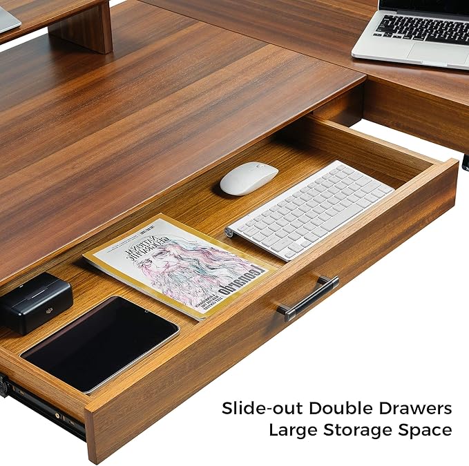 EUREKA ERGONOMIC Electric Standing Desk with Dual Drawers,63 Inches Height Adjustable L-Shaped Office Desk,Sit Stand desk Ergonomic Executive Desk Computer Workstations with Monitor Stand,Right/Walnut