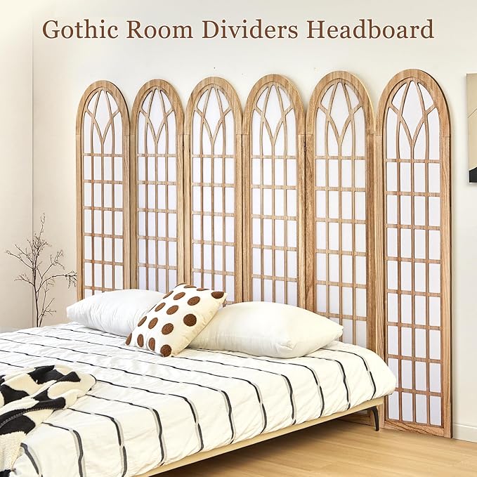 Asnefeli 6 Panel Japanese Room Divider, Shoji Style Partition Divider, Fully Assembled Wooden Privacy Screen for Home Office Bedroom Apartment Decoration, Natual