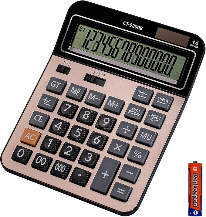 HIHUHEN Large Computer Electronic Calculator Counter Solar & Battery Power 14 Digit Display Multi-Functional Big Button for Business Office School Calculating (HY-9200B)