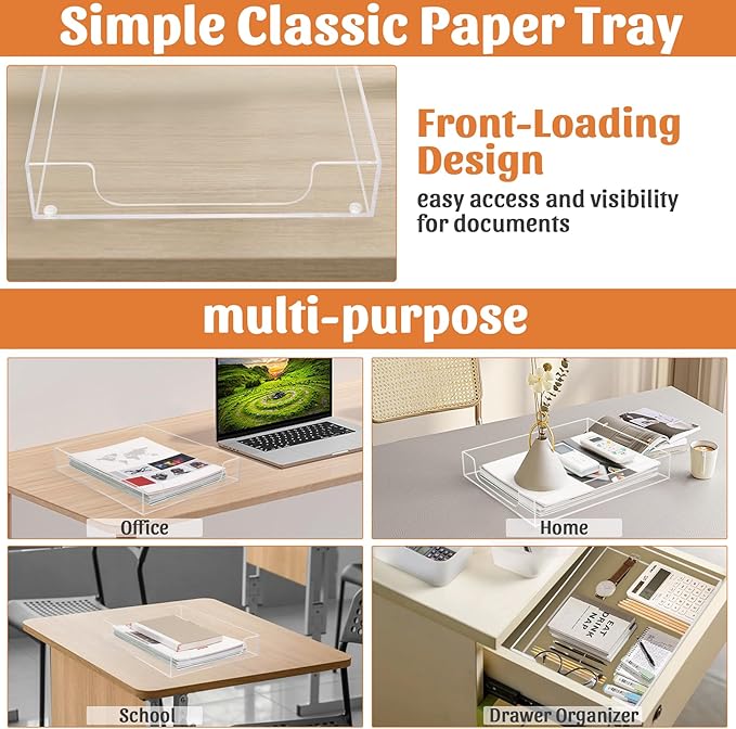 AZFUNN Acrylic Letter-Size Tray, Sturdy Heavy-Duty Clear Printer Paper Tray, Single-Tier Stackable File Storage Organizer for Office Home (1, Clear)