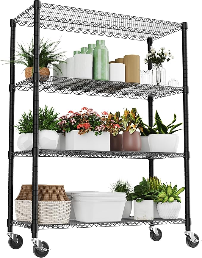 M MZG 4 Tiers Shelf 2640 lbs Steel Storage Shelving Utility Shelving Unit Steel Organizer Wire Rack for Home,Kitchen,Office,Garage Black 23.6" D x 53.1" W x 73.6" H