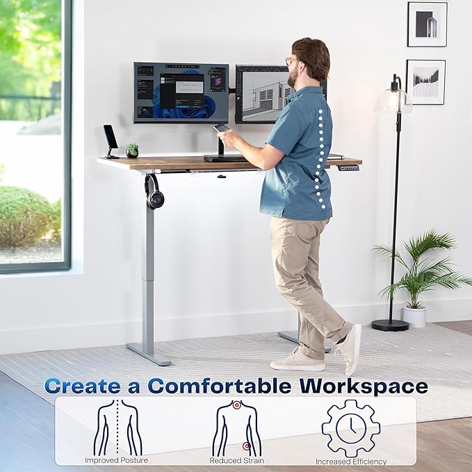 VIVO Electric 60 x 24 in Standing Desk, Memory Height Adjustment, 1B Series, Holds 220 lbs, One-Piece Reclaimed Wood Top, Gray Frame, DESK-KIT-1G6P