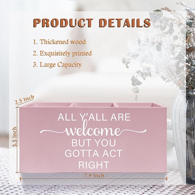 Exqcom Pink Western Makeup Brush Holder, Preppy Western Cowgirl Toothbrush Holders for Girly Bathroom, All Y'all are Welcome But You Gotta Act Right Pen Holder Organizer for Dorm Bedroom Desk