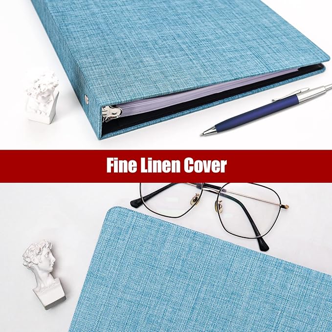 Vienrose 3 Ring Binder 1 Inch Round Rings with Linen Fabric Cover, Fits 8.5 x 11 Inch Paper, Durable Organizer for School, Office, Home, Recipes (2 Pack,Blue)