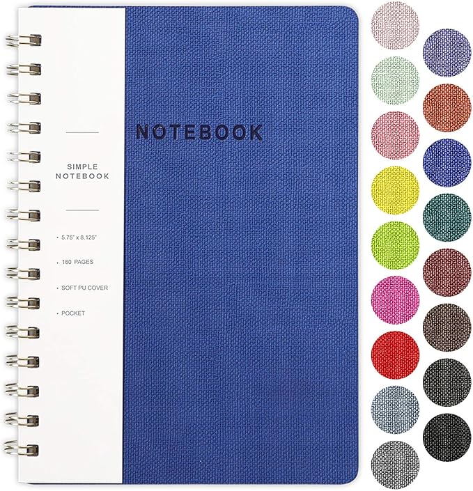 Spiral Notebook-5.75" x 8.125" College Ruled Journal with Inner Pockets and 160 Pages,PU Leather Cover Business Journal, Twin-Wire Binding Notebook Perfect for Office & Home School Supplies Navy Blue
