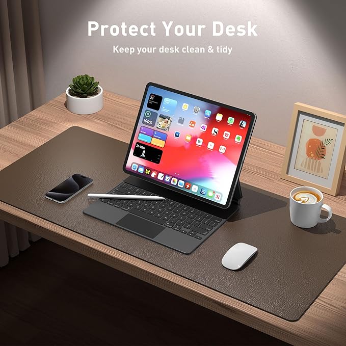 Aothia Leather Desk Pad Protector, Large Mouse Pad, Office Mat, Non-Slip PU Leather Blotter, Laptop Desk Pad, Waterproof Writing Pad for Office and Home (Coffee, 23.6" x 13.7")