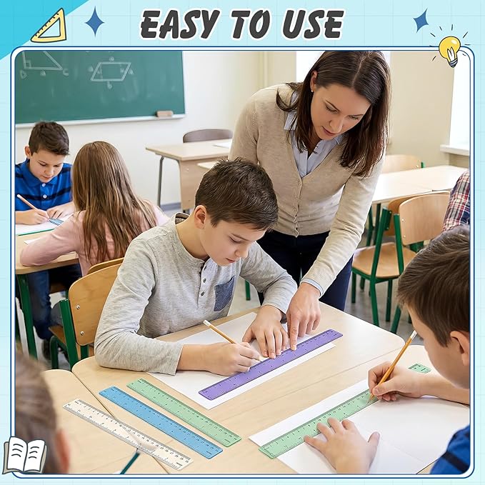 ForraFun 120 Pcs 12 Inch Plastic Ruler Bulk Colorful Transparent Ruler with Imperial and Metric Scales for Back School Office Supplies Home Tool Operation Measuring Drawing(Ocean Colors)