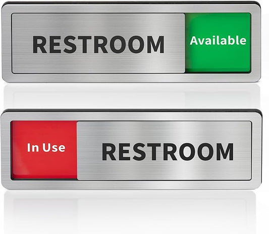 Restroom Sliding Door Signs Do Not Disturb, In Use/Available Slider Sign for Business Home Office Wellness Vacant Occupied Privacy Slide Door Sign，Brushed Silver