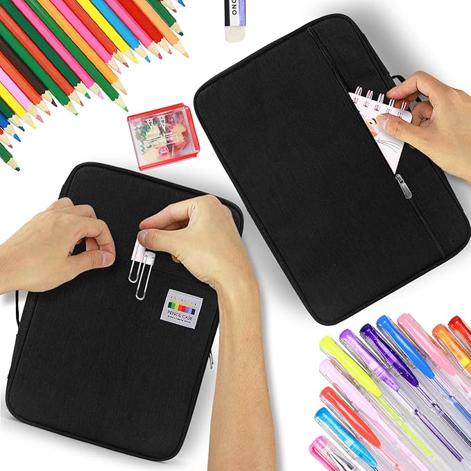 YOUSHARES Big Capacity Colored Pencil Case - 300 Slots large Pen Case Organizer with Multilayer Holder for Prismacolor Colored Pencils & Gel Pen (Black)