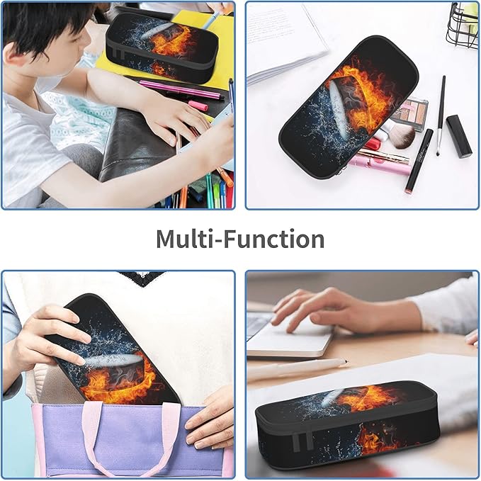 YIJIUWKIS Hockey Pencil Case for Kids Boys, Large Capacity Pencil Box Storage Pen Bag with Zippers, Sports-Themed Black Pencil Pouch Stationery Case for Office School