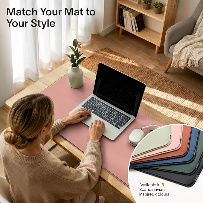 Nordik Felt and Leather Desk Mat - Desert Blush Pink - 35x17 Inch Felt and Vegan Leather Desk Blotter with Document Hideaway - Large Computer Mats for Desktop - Ideal Keyboard Mat for Office and Home