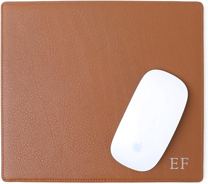 Leatherology Cognac Classic Leather Mouse Pad – Full-Grain Leather Desk Pad with Microsuede Bottom – Ergonomic, Durable & Stylish Workspace Accessory