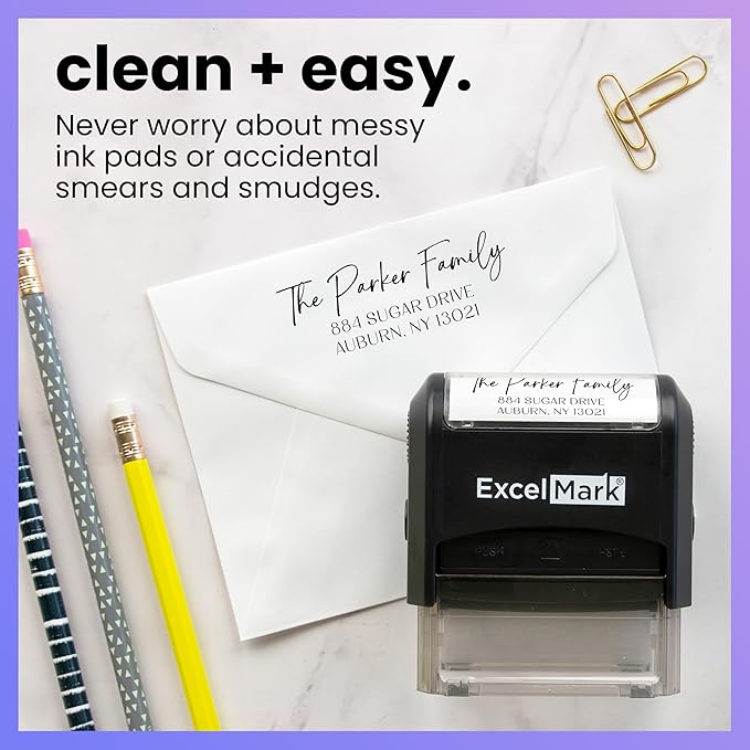ExcelMark Personalized Return Address Stamp – Custom Self Inking Rubber Stamp (Large, Santa Catalina)