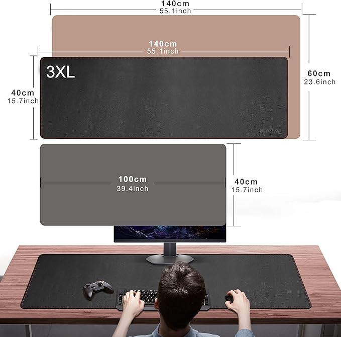 ZORESYN PU Leather Desk Pad (55.1"x15.8") - Waterproof Office Desk Mat for Keyboard and Mouse - Black Extended Mouse Pad with Nonslip Base