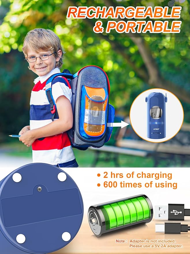 AFMAT Electric Pencil Sharpener, Fully Automatic Pencil Sharpener for 7-11.5mm Colored/Jumbo Pencils, Auto in & Out, Rechargeable Hands-Free Pencil Sharpeners for Classroom Home Office PSX5, Blue