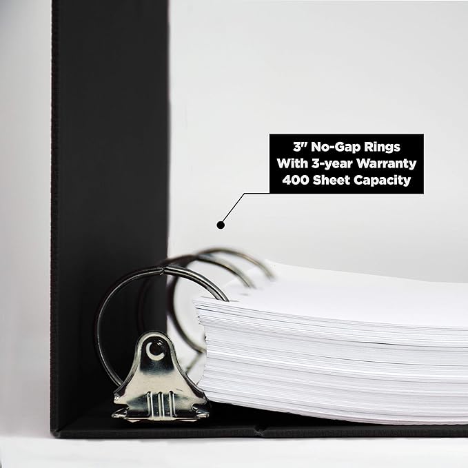 Carstens 3-Inch Heavy Duty Round Ring Binder for Policy Manuals – Side Opening, Black, Durable Plastic Covers, No-Gap Rings, No Pockets, Holds 400 US Letter Sheets, Made in USA (1761-3R)