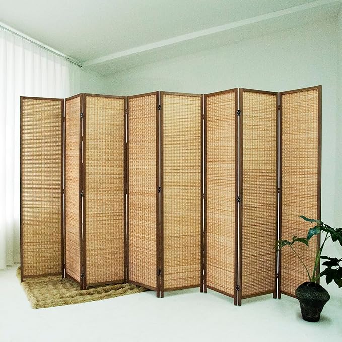 Loomveil 8 Panel Room Divider Folding Privacy Screen,67 inch Bamboo Panel Divider for Home Partition,Brown