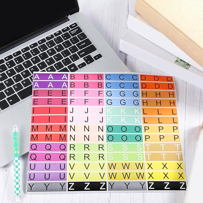 20 Sheets Alphabet Book Spine Labels File Folder Labels File Labels Alphabet Letters Teacher Supplies Stickers for Classroom Book Organization(Mixed Colors)