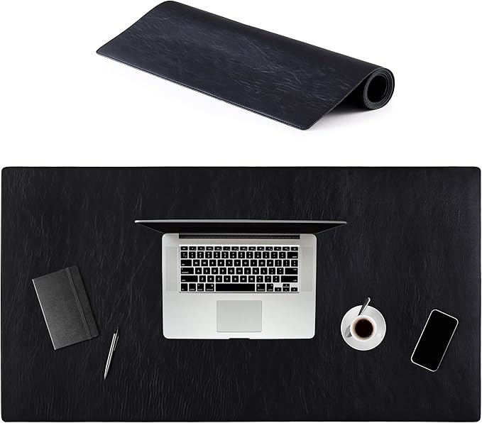 Node Leather - Genuine Leather Desk Pad - Executive Real Leather Desk Mat - Rustic Black (18.75" x 35.75")