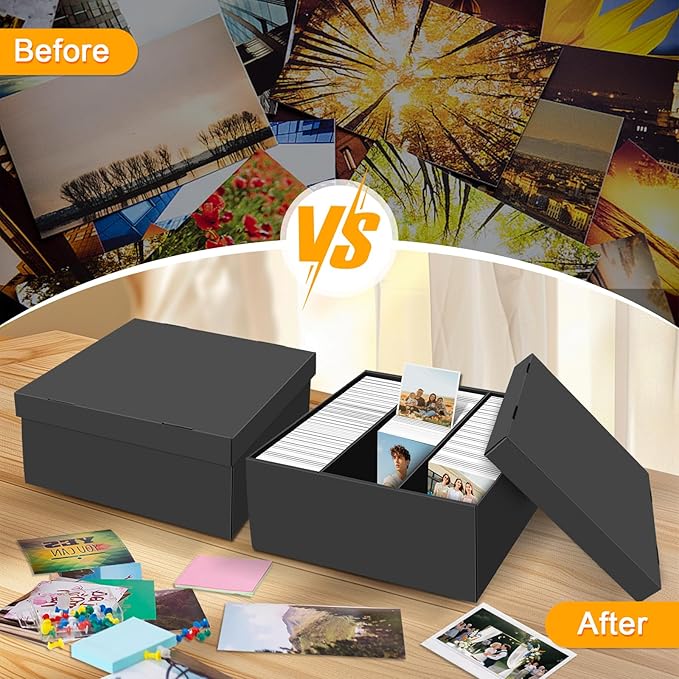 REAQUE 3 Pack Photo Storage Boxes for 4" x 6" Pictures, 3-Compartment Portable Photo Organizer Boxes with Lids, Craft Supply Container for Stickers, Scrapbooking, Stamps, Seeds, Memory Keepsakes
