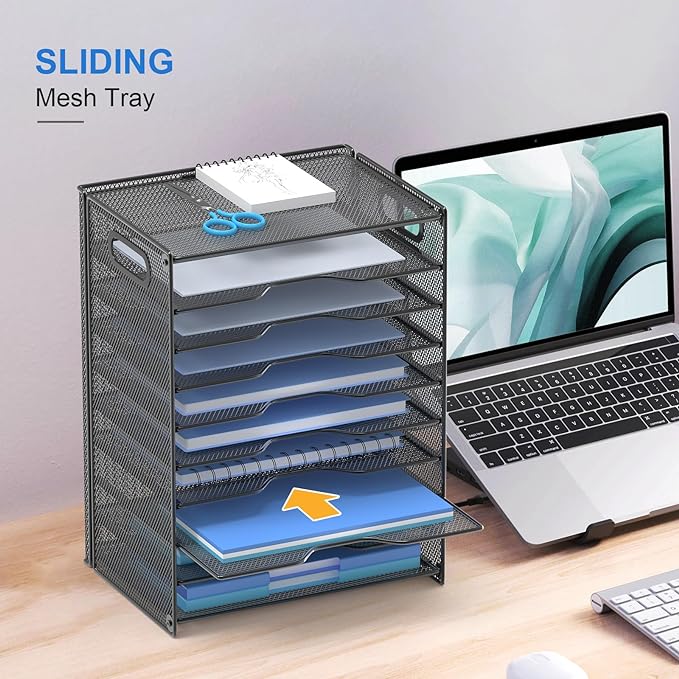 OUTWOLF 10 Tier Paper Organizer - Letter Tray Mesh Desk File Organizer with Handles for Office School Desktop, Black 2 Pack