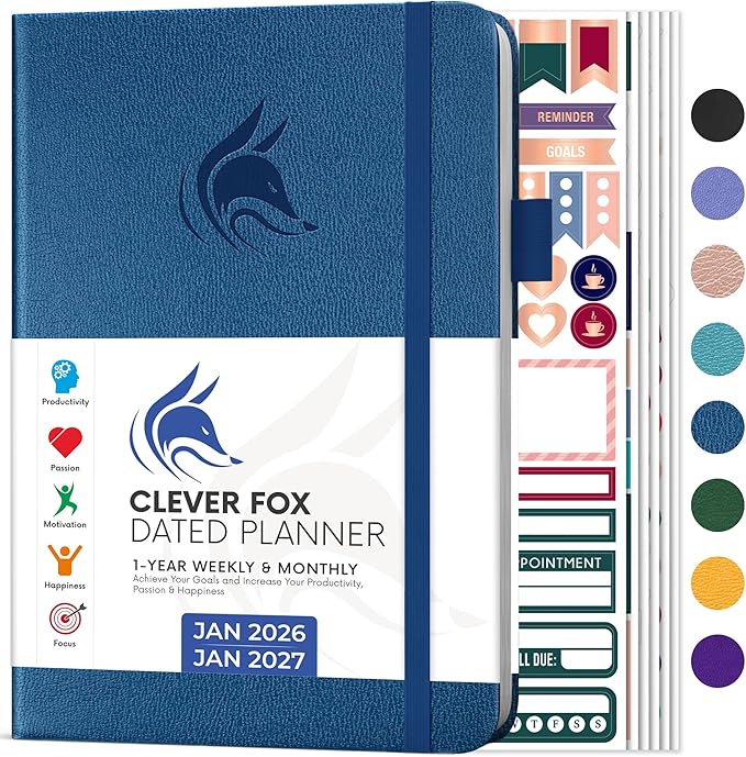 Clever Fox Dated Planner 2026-2027 – Weekly Life Planner Notebook for Time Management – Planner with Habits Tracker & To-Do List (Mystic Blue)