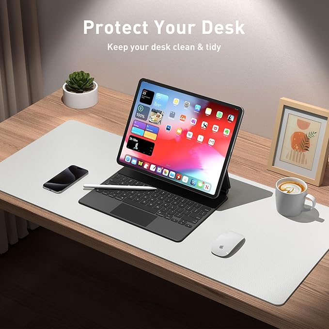 Aothia Leather Desk Pad Protector, Large Mouse Pad, Office Mat, Non-Slip PU Leather Blotter, Laptop Desk Pad, Waterproof Writing Pad for Office and Home (Barely Grey, 23.6" x 13.7")