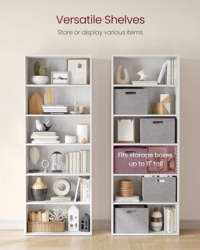 VASAGLE Set of 2 Bookshelves, 23.6 Inches Wide, 6-Tier Open Bookcases with Adjustable Storage Shelves, Floor Standing Units, Cloud White ULBC166T14-2
