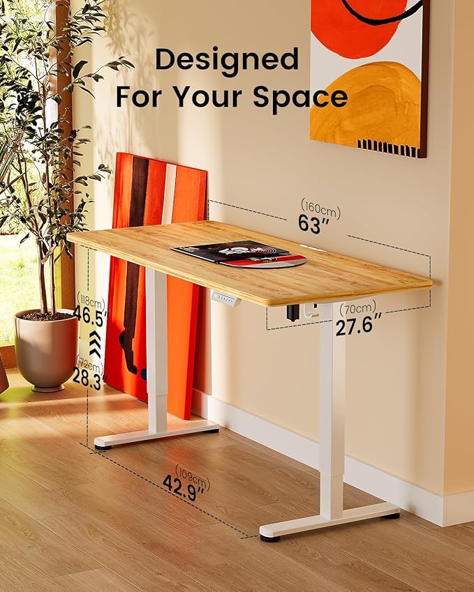 ErGear Height Adjustable Electric Standing Desk, 63 x 28 Inches Sit Stand up Desk, Large Memory Computer Home Office Desk with Two-Piece Desktop (Light Vintage Brown)