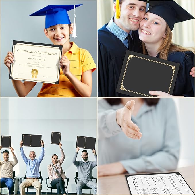 HAUTOCO 90 Pcs Certificate Holders, Black Diploma Folders Document Covers with Gold Foil Border for Letter Size 8.5x11 Cardstock, Award, Graduation
